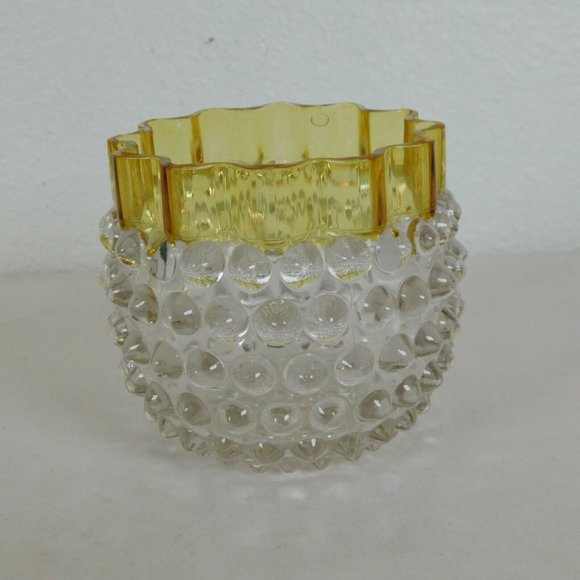 Hobbs Brockunier Dew Drop Hobnail Clear Yellow Glass Cream Sugar Set 4 in tall - Picture 4 of 12
